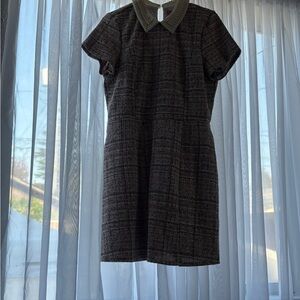 Francesca's Collections Black and White Plaid/tweed Dress with pearl collar